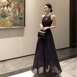Temperament Famous Heavy Industry Birthday Annual Dress Dress Senior Purple Shoulderless Sleeveless Hanging Neck Dress Woman