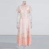 2025 Summer New V-Neck Print Short-Sleeved Shirt + High-Rise Half-Dress Suit Woman