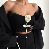 Women's Summer 2024 New Fashion Solid Color Three-Dimensional Flower With Breast-Lighting Umbility Top DJPT