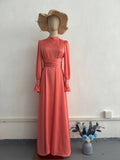 Long-Sleeved Waist-Bubble Sleeves In Autumn And Pure-Colored Fairy-Winding Dress