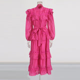 Dream Collar Wood Ear Folding Single Row Buckle Dress 2025 New Women's Summer Long Sleeves Pure Color Dress Dress Girl