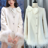 Temperament High-End Cloaked Round Collar Pearl Bow 50 Wool Double-Sided Hair Coat Coat Winter