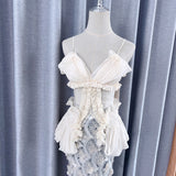 Design Feeling Heavy Industry Wrinkled Blouse Squint Fishtail Skirt High-End Two-Piece 2024 New