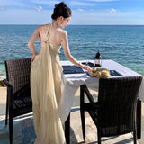 Summer New Beach Resort Seaside Hanging Neck Dress To Collect Waist Sling A Dress Woman