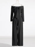 Famous Simple Wind 2025 Spring New Word Collar Long Sleeve Back Bow Design Long-Long Jumpsuit