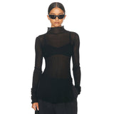 Women's Ultra-Thin Perspective Knitting High-Neck Long Sleeve Open Coat DJPT