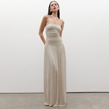 Women's Solid Color Sleeveless Bare Back Repair Folded Bra Dress DJPT