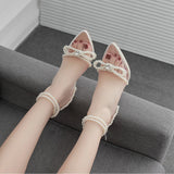 High Heels 2025 Spring Tip Sweet Bow Summer Water Drill Transparent Women's Pearl Sandals High Quality Shoes