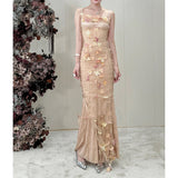 Super Fairy Flower Net Dress Romantic Chic Waist Fishtail Sling Skirt 2024 New