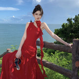 Temperament High-Rise Sleeveless Dress Female Feel Hot Girl Pure Desire To Show Long Skirt