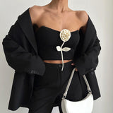 Women's Summer 2024 New Fashion Solid Color Three-Dimensional Flower With Breast-Lighting Umbility Top DJPT