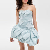 Doll Manor Afternoon Tea Dress 2025 New Female Summer Chest Three-Dimensional Flowers Spliced Solid Color Dress