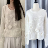 Lazy Wind Hooked Knitted Sweater Gentle Round Collar Collar Blouse 2024 Autumn And Winter New