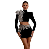 Fashion Nail Drill Bandage Set Half-High Collar Long Sleeve Top Cover Two Sets Of Women's Clothing