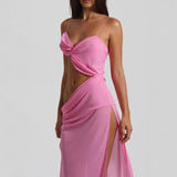 Belt Hollow Open Fork Dress Women's Solid Color Sexy Body Repair Chest High Waist Dress 8111 HZ0628