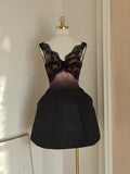 A line V Neckline Satin Lace Vacation Dresses Short Birthday Dress SD1261