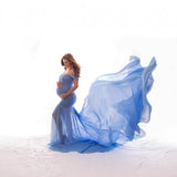 Women's Silk Cotton With Chiffon Pregnant Women Floating Tail Fluttering Sleeves Photography Dress 1869 Maternity