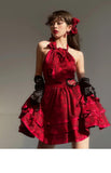 Gown Halter Dark Red Christmas Dress Birthday Dresses Birthday Outfits SD1126