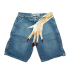 Hip-Hop Trend Pattern Print Denim Shorts Men's High Street Trendy Couple Casual Five-Point Pants DJPT