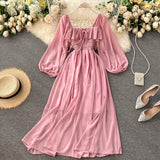 Tender Wind Dress Autumn 2025 New Female Vintage Fangzi Bubble Bubble Sleeve Chiffon Dress DJPT