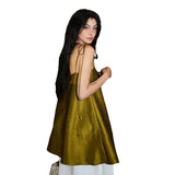 Zhao Sanguanjin Green High-End Sling Skirt One-Word Shoulder Loose Dress 2024 New