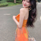Vacation Photo Wearing Suit Women's Summer Sling Tie-Dye Skirt Design Small Long Dress Two Sets