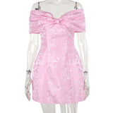 Word Shoulder Bow Sexy Bareback Dress Female Temperament Dress Skirt DJPT