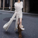 Sanguan With The Same Gentle White Tea Lazy Version Of The Loose Knitted Shirt Shoulder Dress Shoulder