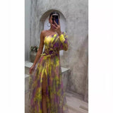 Women's Explosive Flower Slant Shoulders Big Smash Flower High-End Dress HZ0628