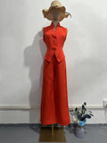 Suit With Orange Suction Loose Large Size Sleeveless Broad Leg Two-Set