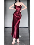 Sheath Spaghetti Straps Christmas Dress Burgundy Prom Dresses Birthday Outfits SD1167