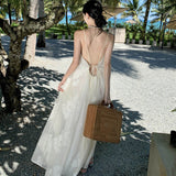 Wind Hanging Dress Summer New Sanya Seaside Vacation Show Back Long Dress