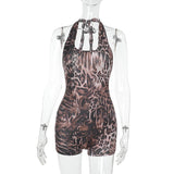 Summer New Leopard Print Hanging Neck V-Neck Fashion Hip Jumpsuit DJPT