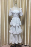 2025 Round Collar Folded Lace Yarn Cake Dress Dress