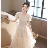 Dress Woman 2025 New Light Luxury Small High-End Small Banquet Senior Feeling Host Birthday Wedding Dress