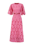 Style 2025 Summer New Embroidery Squeal Air Water-Soluble Flower Blouse + Half-Dress Suit Woman