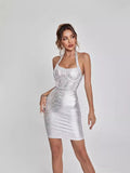Babes Hanging Neck Tightening Tape Dress High-End Famous Net Yarn Splicing Dinner Dress