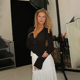 Autumn 2025 New Fashion Chiffon Shirt Small Fragrant Temperament Laded Horn Sleeve Top Woman DJPT