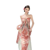Temperament Thin Niche Tie-Dye Dress Atmosphere Seaside Vacation Sling Skirt