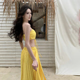 Seaside Resort Style Sexy Folded Blouse Blouse Swing Half-Dressed Two-Piece Suit Woman