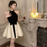 Niche Hepburn Style Temperament Sexy Sleeveless Shoulder Hanging Neck Dress Female Summer High-Sensing Dress Small Black Dress