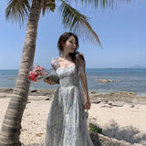 Break French Small Sling Dress Seaside Beach Dress Waist Crumb Skirt Chic Long Dress