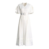 And Temperament Dress 2025 Summer New Lead Flower Sleeve Single Buckle Belt Dress Dress Woman