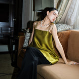 Zhao Sanguanjin Green High-End Sling Skirt One-Word Shoulder Loose Dress 2024 New