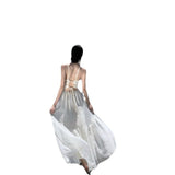 Seaside Vacation Show Back Dress Super Fairy Dress Travel Sling Dress Women's Summer