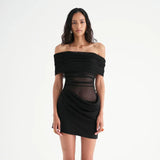 Women's Mesh Splicing Word To Get Skin-To-Body And Hip Dress DJPT