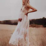 Sling With Deep V Sexy Mesh Embroidered Dress Maternity