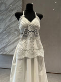 Retro Lace High-End Morning Robe Engagement Dress Hanging Neck Hollow Embroidery With Dress