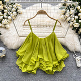 Summer Blouse Loose Lotus Side Shoulder Double Sleeveless Sleeveless Sling Sling Vest Woman DJPT