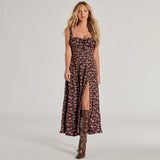 Women's Clothing In Front Of The Sleeveless Breast Strap Slings Broken Flowers Fork Dress DJPT